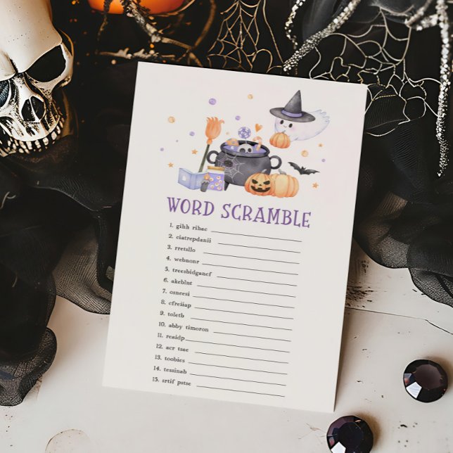 Baby Brechen Lila Halloween Word Scramble Game (Baby is Brewing Baby Shower Word Scramble Game)
