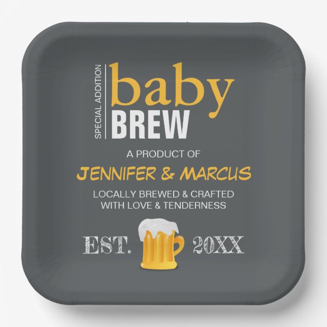 Baby Brew Couple's Beer Baby Shower Pappteller (Vorderseite)