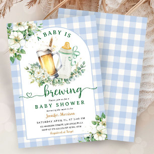 Baby Brewing Beer Baby Shower Boy Blue Gingham Einladung