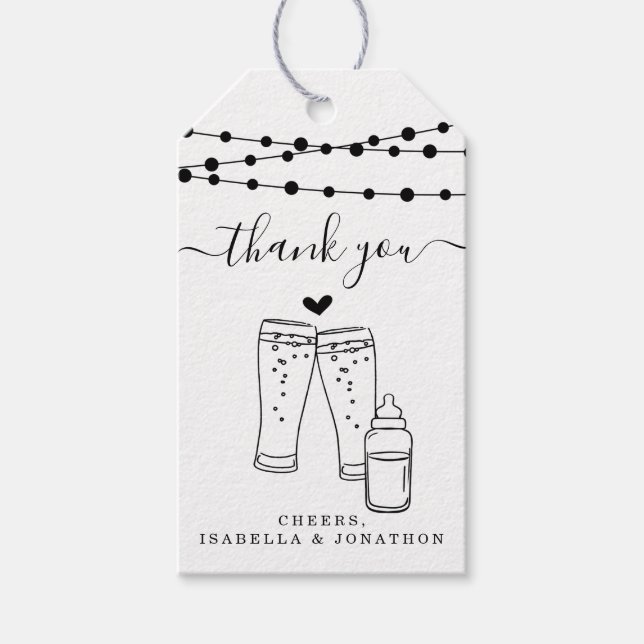 Baby Brewing Beer Toast Danke - Rustic Kraft Geschenkanhänger (Vorderseite)