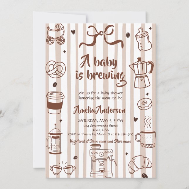 Baby Brewing Coffee Theme Latte Girl Baby Shower Einladung (Vorderseite)