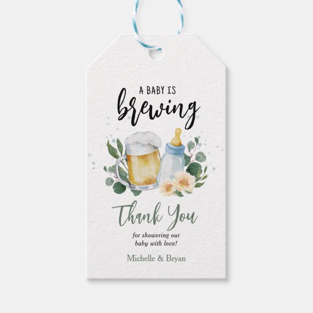 Baby Brewing Greenery Baby Dusche Vielen Dank Geschenkanhänger (Vorderseite)
