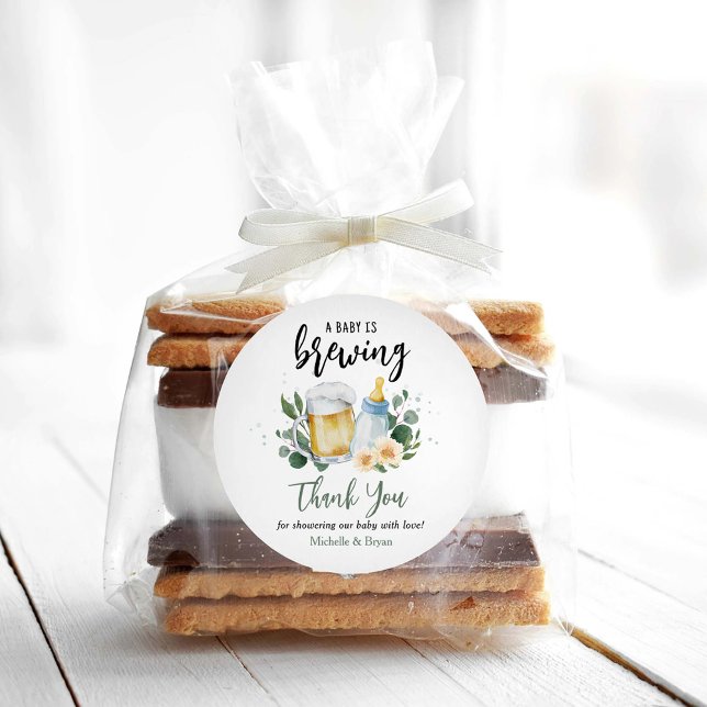 Baby Brewing Greenery Baby Dusche Vielen Dank Runder Aufkleber (Von Creator hochgeladen)