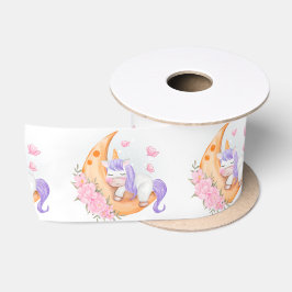 Baby bricht mit Blume über den Mond Satinband