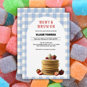 Baby & Brunch Blue Strawberry Pancakes Baby Dusche Einladung