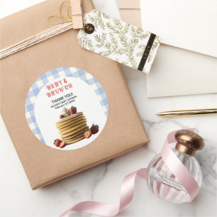 Baby & Brunch Blue Strawberry Pancakes Baby Dusche Runder Aufkleber
