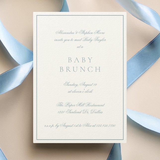 Baby Brunch Elegant Formal Calligraphy Blue Einladung (Von Creator hochgeladen)