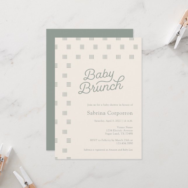 Baby Brunch | Minimalistisch Sage Boho Einladung (Vorderseite/Rückseite Beispiel)