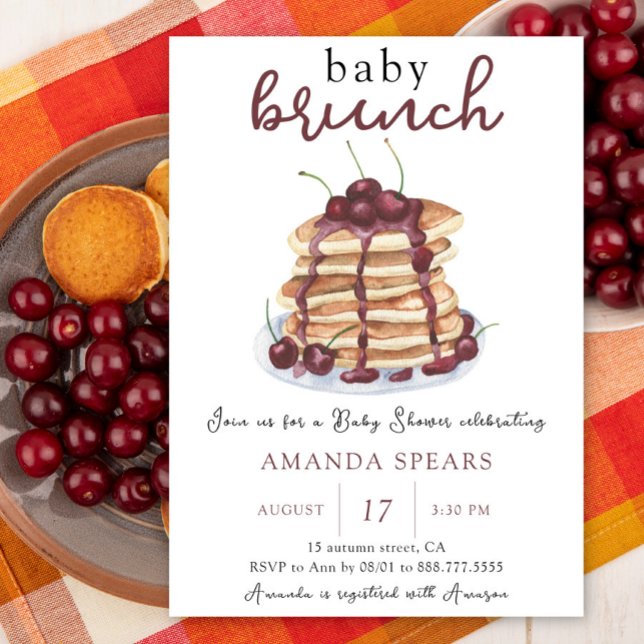 Baby Brunch Pancakes Sweet Cherry Baby Dusche Einladung (Von Creator hochgeladen)