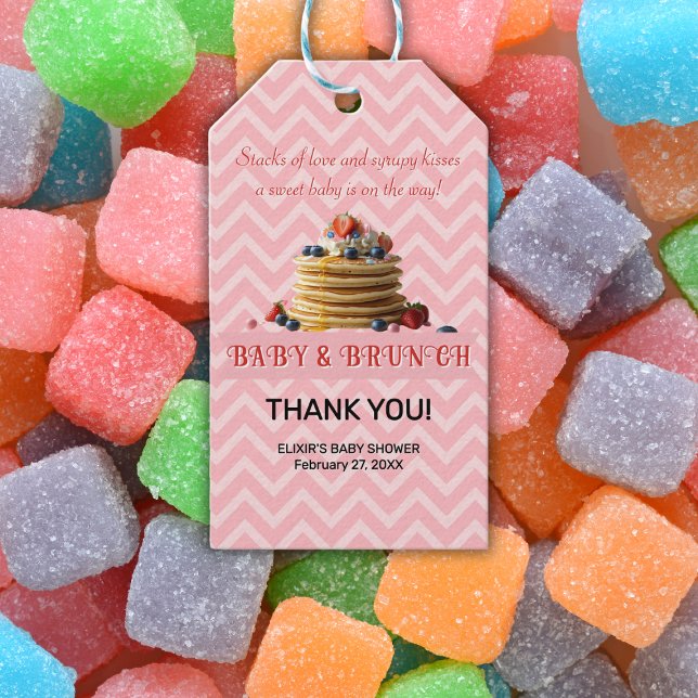 Baby & Brunch Rosa Erdbeere Pancakes Baby Dusche Geschenkanhänger (Von Creator hochgeladen)