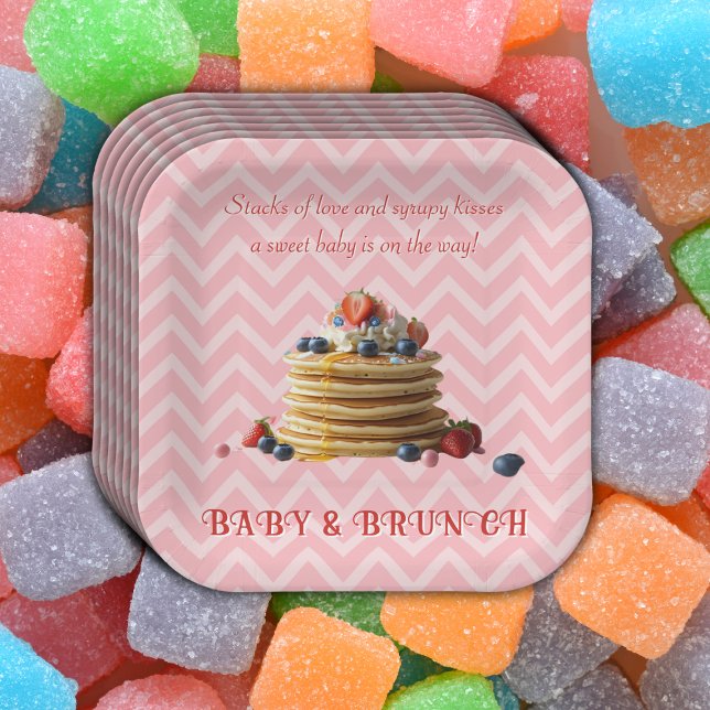 Baby & Brunch Rosa Erdbeere Pancakes Baby Dusche Pappteller (Von Creator hochgeladen)