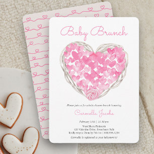Baby Brunch Rosa Herzen Rustikales Mädchen Baby Sh Einladung