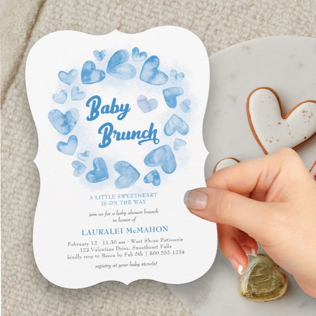 Baby Brunch Valentines Heart Boy Baby Dusche Einladung (Baby Brunch Blue Heart Baby Shower Invitation)