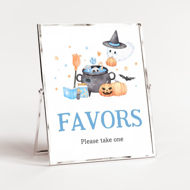 Baby brütet Blue Halloween Baby Duwer Favoriten Poster (Baby is Brewing Baby Shower Favors Sign)