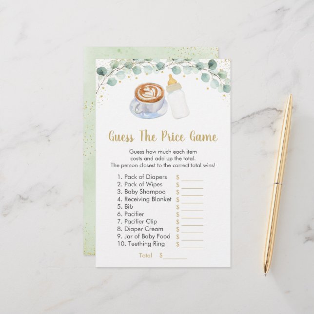 Baby brütet Kaffee Ratschläge zum Preisspiel (Vorderseite/Rückseite Beispiel)