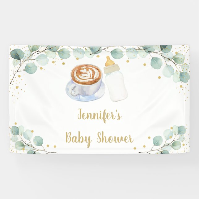 Baby brütet Kaffeegeniefer Babydusche Banner (Horizontal)