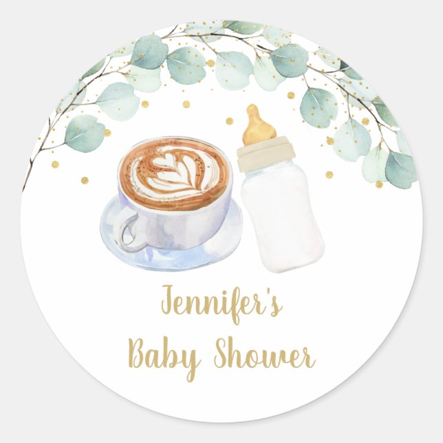 Baby brütet Kaffeegeniefer Babydusche Runder Aufkleber (Vorderseite)
