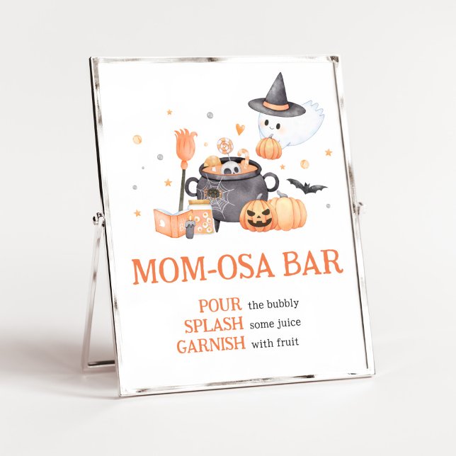 Baby brütet Orange Halloween Mama Osa Bar Poster (Baby is Brewing Baby Shower Mom Osa Bar Sign)