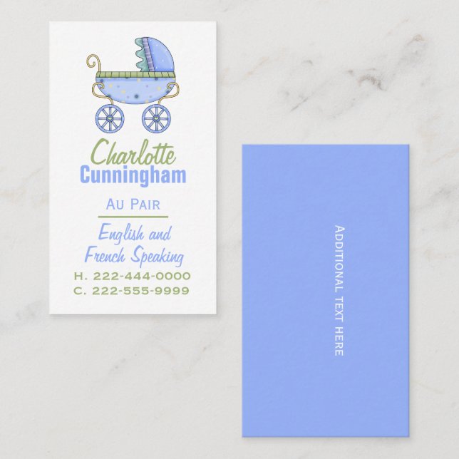 Baby Buggy Au Pair Custom Business Card Visitenkarte (Vorne/Hinten)