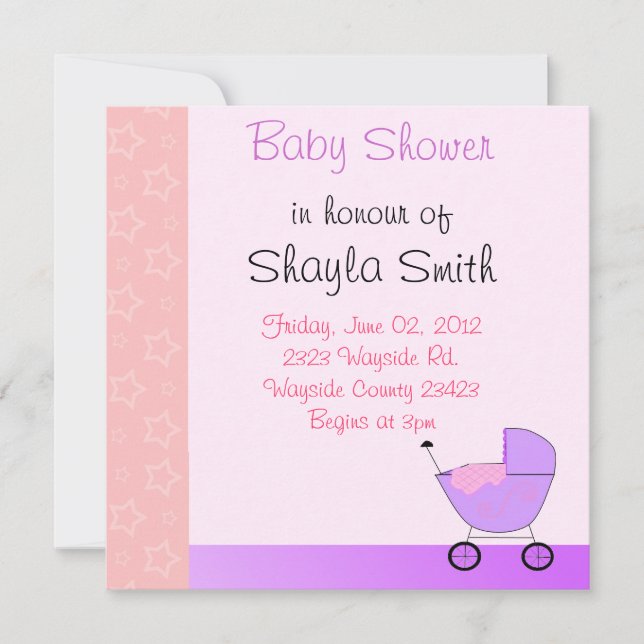 Baby Buggy Kinderdusche Einladung (Vorderseite)