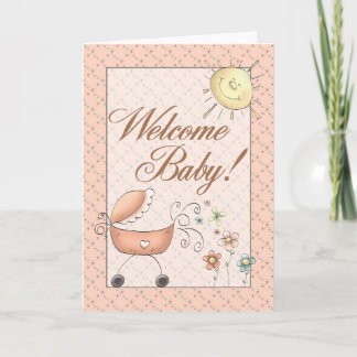 Baby Buggy Subtile Floral Welcome Baby Karte