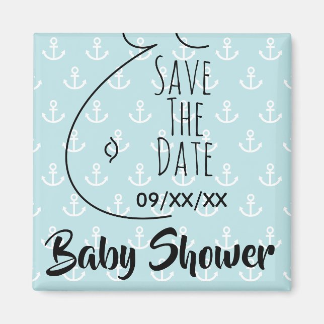Baby Bump Anchors Aqua Baby Dusche Save the Date Magnet (Vorne)