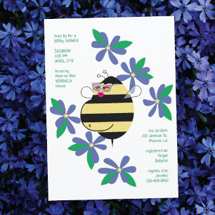 Baby Bump Bee w/Glasses Blue Baby Shower Einladung