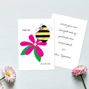 Baby Bump Mom Bee mit Brille Rosa Blume Dankeskarte