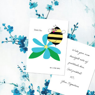 Baby Bump Mom Biene mit Brille Himmelblau Blüte Dankeskarte