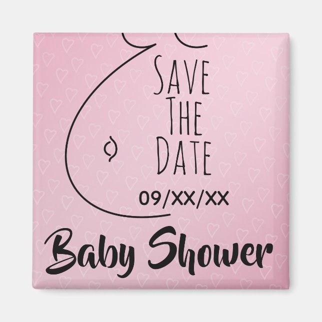 Baby Bump Pink Hearts Babydusche Save the Date Magnet (Vorne)