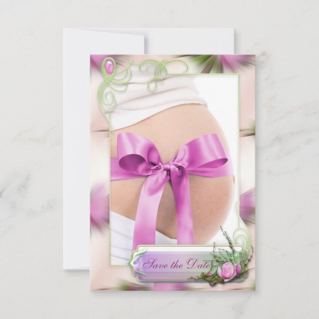 Baby Bump & Pink Magnolia Save the Date (Vorderseite)