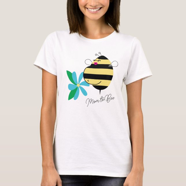 Baby Bump Teal Blue Floral Mom to Bee T-Shirt (Vorderseite)