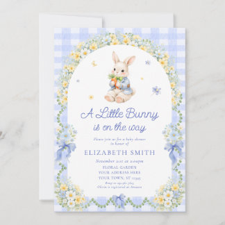 Baby Bunny Cute Rabbit Gingham Boy Baby Shower Einladung