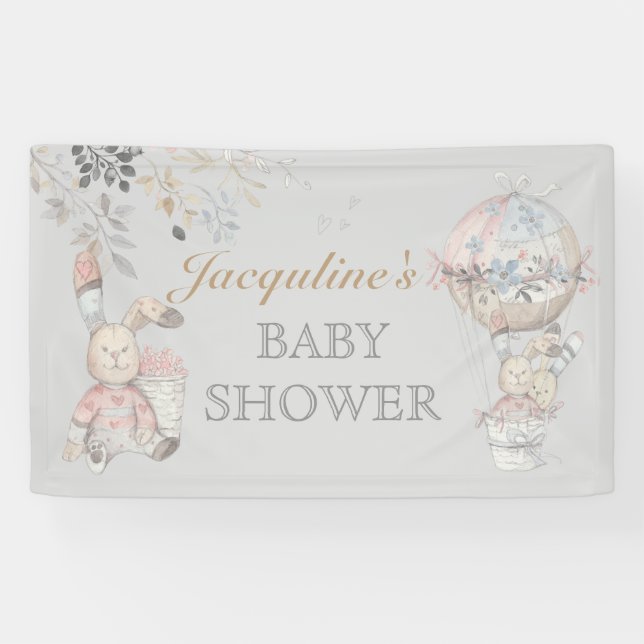 Baby Bunny Gender Neutral Hot Air Ballon Banner (Horizontal)