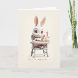 Baby Bunny Girl in High Chair 1st Birthday Cake Karte