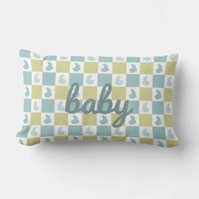 Baby Bunny Green & Blue Checkerboard Kinderzimmer Lendenkissen (Vorderseite)