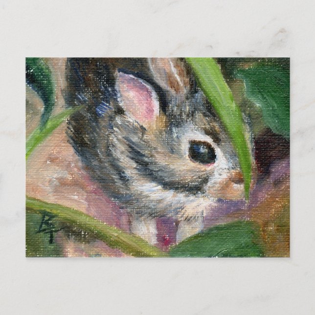 Baby Bunny Hiding Postkarte (Vorderseite)