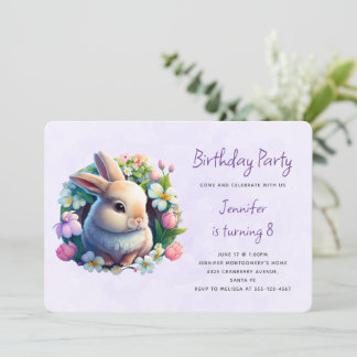 Baby Bunny im Frühling Blumen Geburtstag Einladung