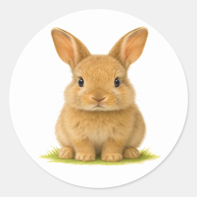 Baby Bunny im Gras Runder Aufkleber (Vorderseite)