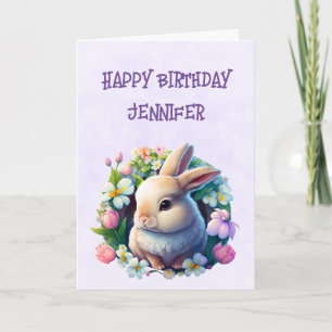 Baby-Bunny in farbenfrohen Frühlingsblumen Geburts Karte