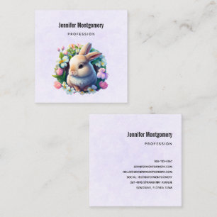 Baby Bunny in farbenfrohen Frühlingsblumen Quadratische Visitenkarte