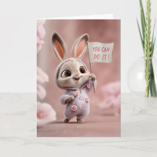 Baby Bunny in Purple Romper w/ Roses Encouragement Karte (Vorderseite)