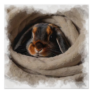 Baby-Bunny kuschelt sich in ein Decke Poster