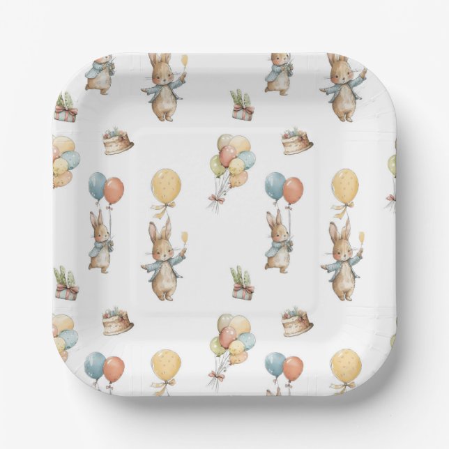 Baby Bunny mit Balloons Pappteller (Vorderseite)