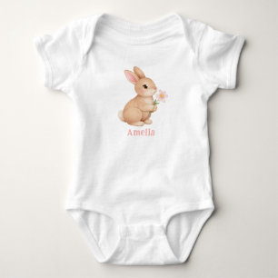 Baby-Bunny mit rosa Blumenname Baby Strampler