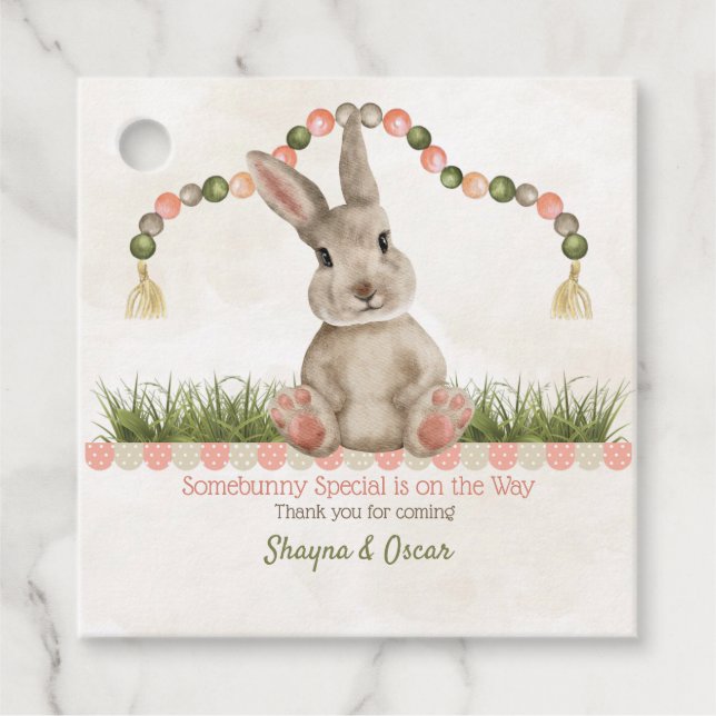 Baby Bunny Peach Ivory Sage Geschenkanhänger (Vorderseite)
