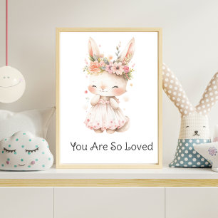 Baby Bunny Pink Dress Blume Baby Girl Kinderzimmer Poster