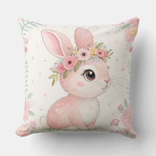 Baby-Bunny-Prinzessin mit Blumenkrone – Sanftes Ro Kissen