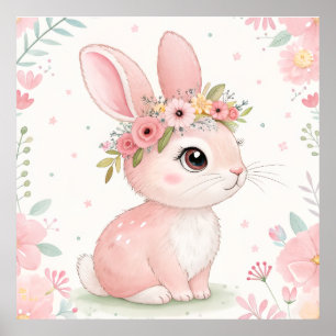 Baby-Bunny-Prinzessin mit Blumenkrone – Sanftes Ro Poster