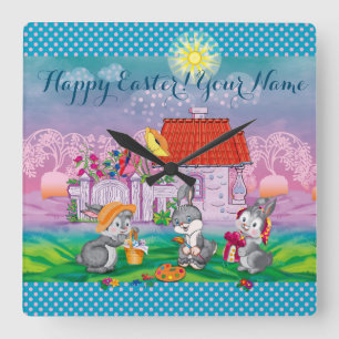 Baby Bunny Quadratische Wanduhr